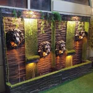 Lion Wall Water Fountain with LED Lighting