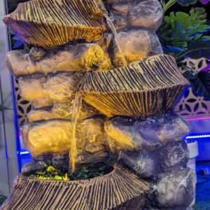 Cascading Rock and Bowl Fountain with LED Lights