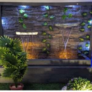 Elegant Stone Cascade Fountain with Leaf Decor