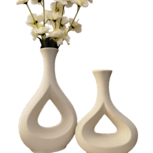White Large & Medium Hollow Teardrop Ceramic Vases Set
